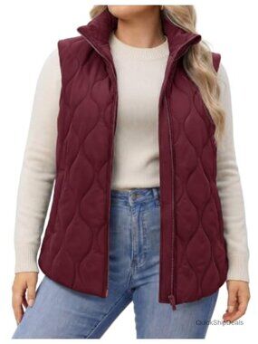 Plus Size Women Quilted Puffer Vest with Pockets Sleeveless Zip Up Lightweight